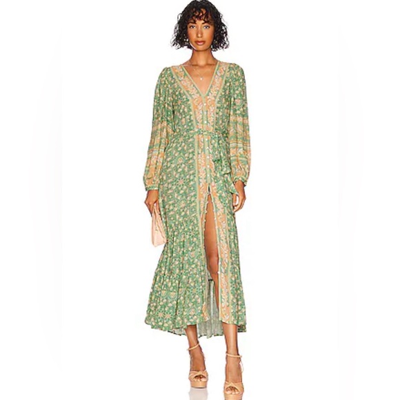Spell Madame Peacock Button Through Gown Long Dress Emerald Color XL Patterned - Picture 2 of 12